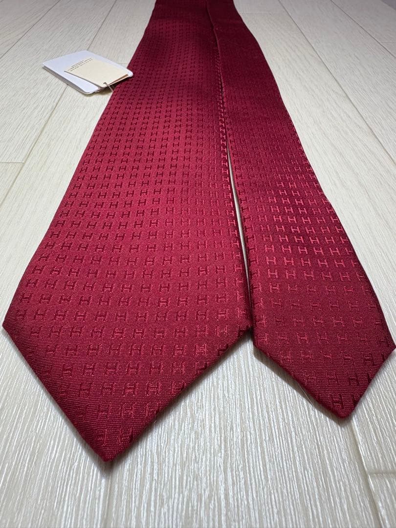 【新品未使用】 HERMES エルメス ネクタイ ファソネH柄 タグ レッド 8