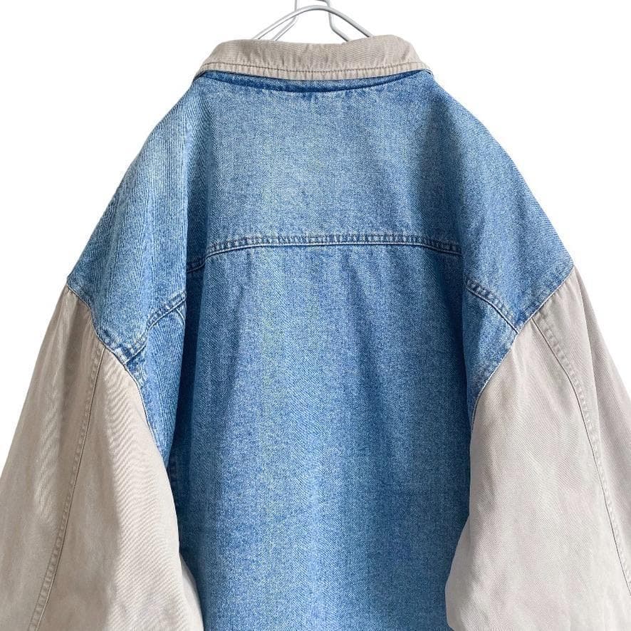 海外古着 袖切替 配色 中綿 デニムジャケット スタジャン XL