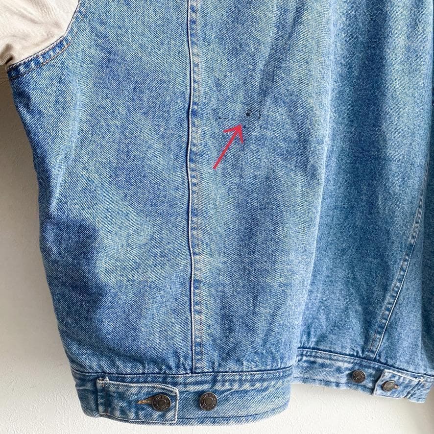 海外古着 袖切替 配色 中綿 デニムジャケット スタジャン XL