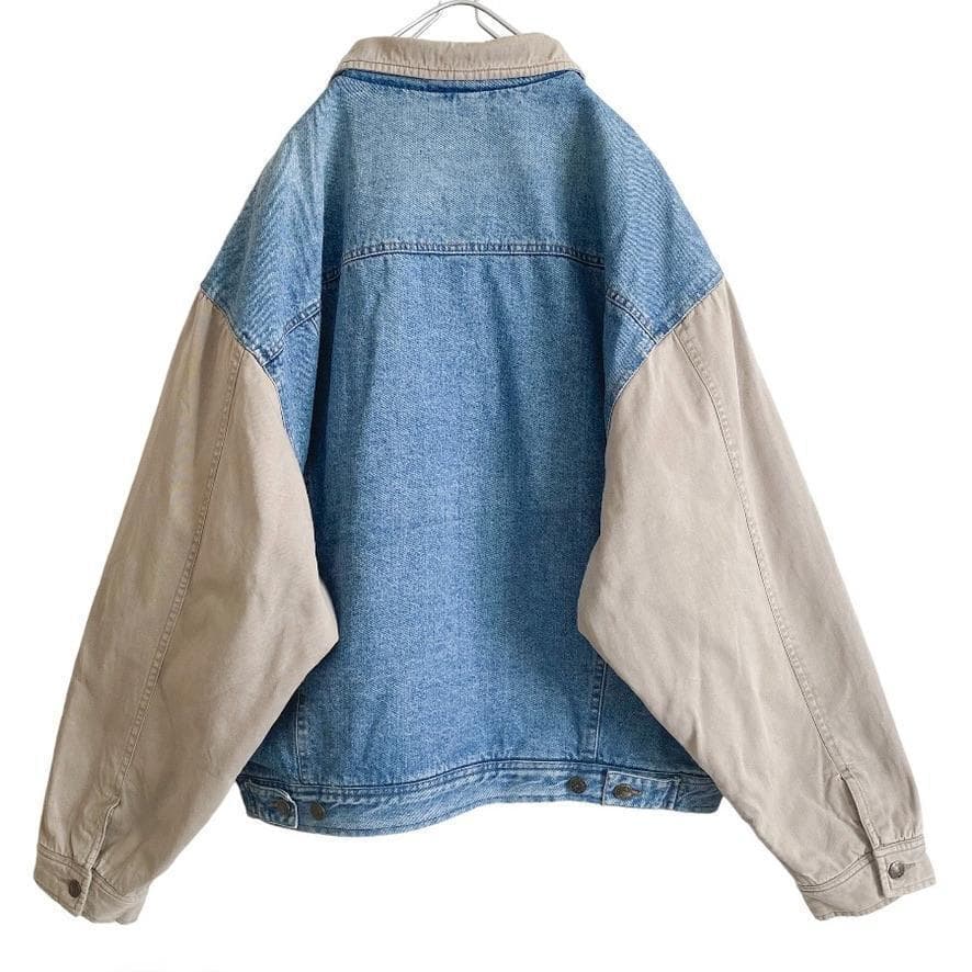 海外古着 袖切替 配色 中綿 デニムジャケット スタジャン XL
