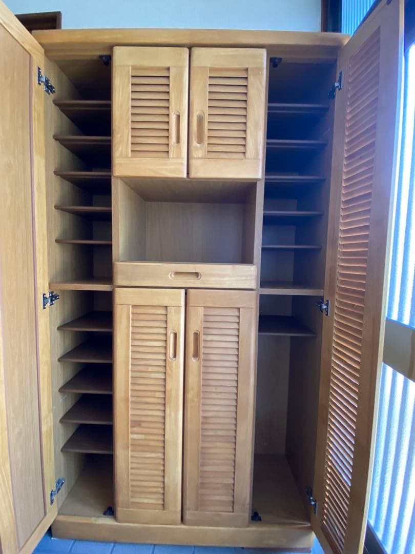 木製大型靴箱 鏡付き