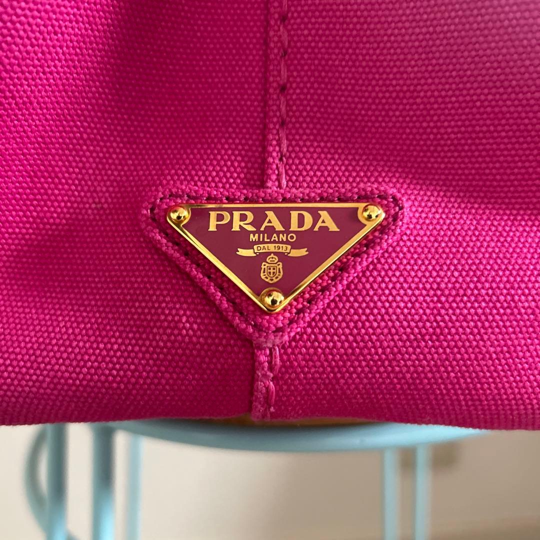 美品　プラダ　カナパ　キャンバストートバッグ　ピンク