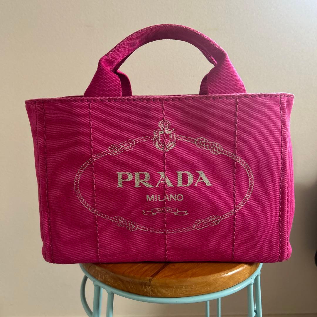 美品　プラダ　カナパ　キャンバストートバッグ　ピンク