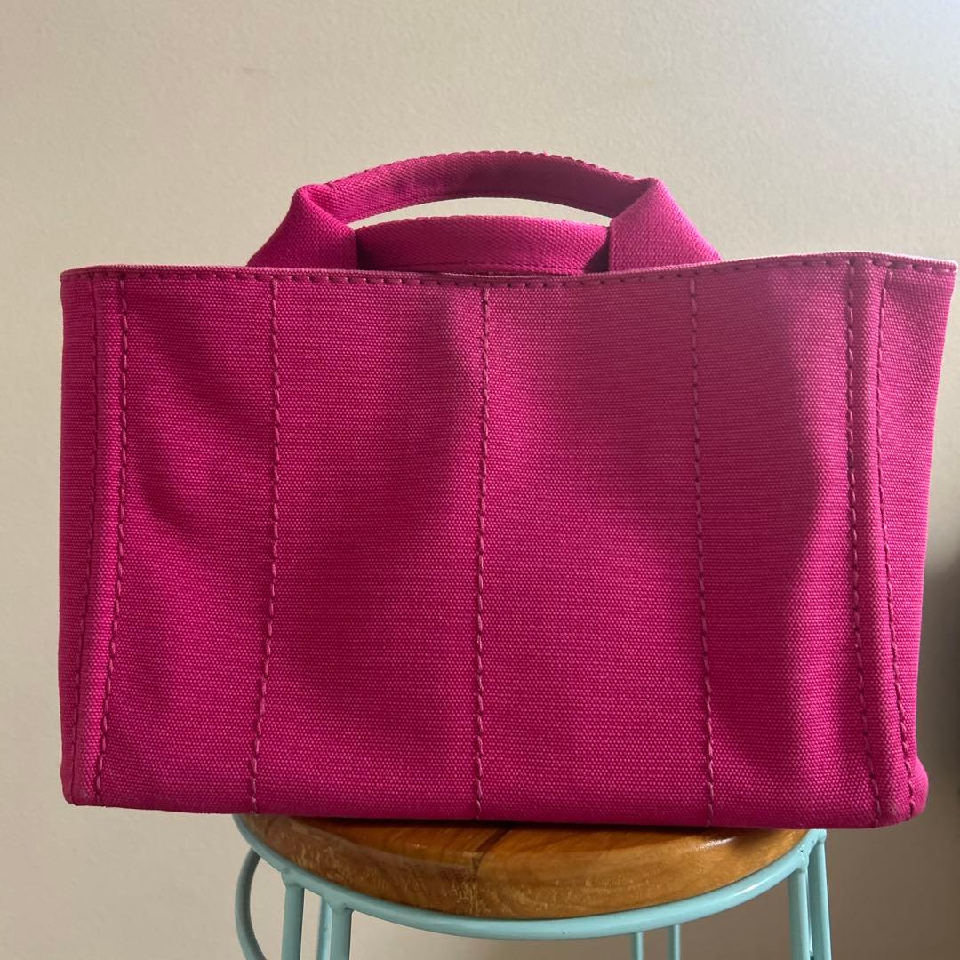 美品　プラダ　カナパ　キャンバストートバッグ　ピンク