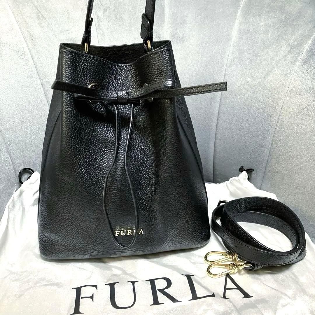 FURLAフルラ　コスタンザ　2way巾着バッグ/ショルダーバッグ　黒ブラック