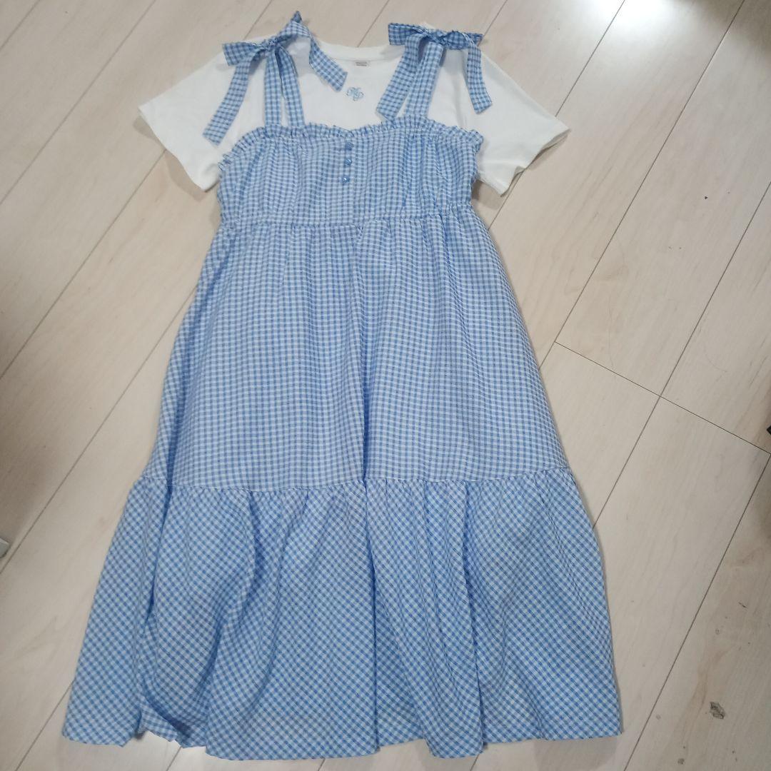 メゾピアノジュニア160ギンガムチェックワンピースセット