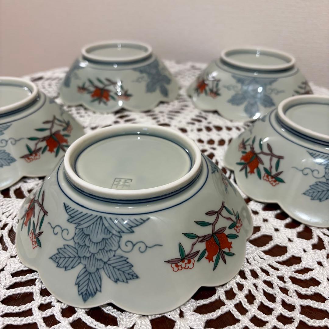 未使用★波佐見焼　林九郎窯　十方割花地紋小鉢揃　古伊万里　ペタルバイカラー　金彩