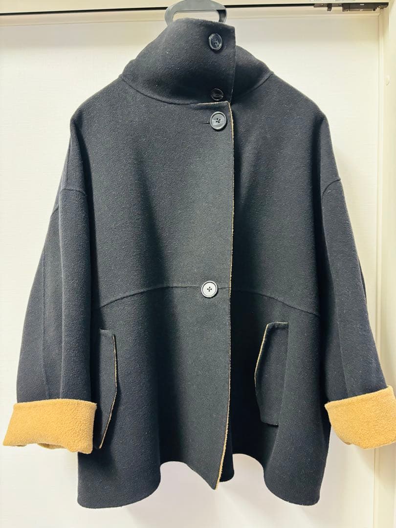 ☆SHIPSany☆ リバースタンドカラー ポンチョ ショートコート