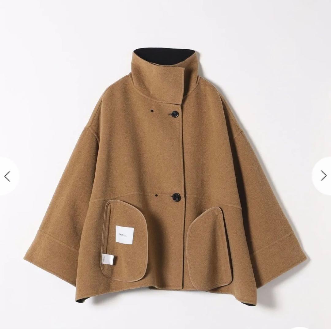 ☆SHIPSany☆ リバースタンドカラー ポンチョ ショートコート