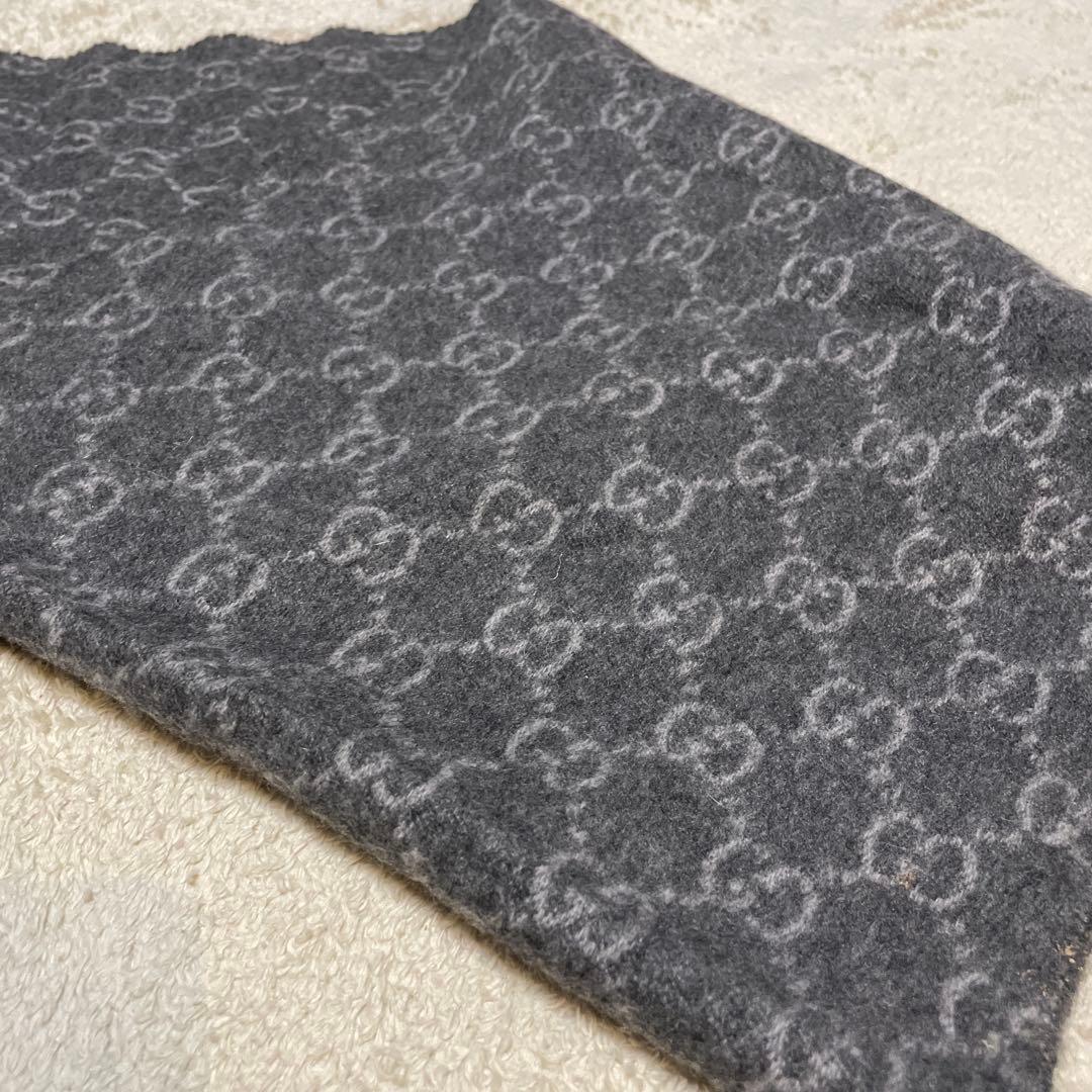 GUCCI グッチ GG柄 マフラー ストール フリンジ ウール グレー系正規品