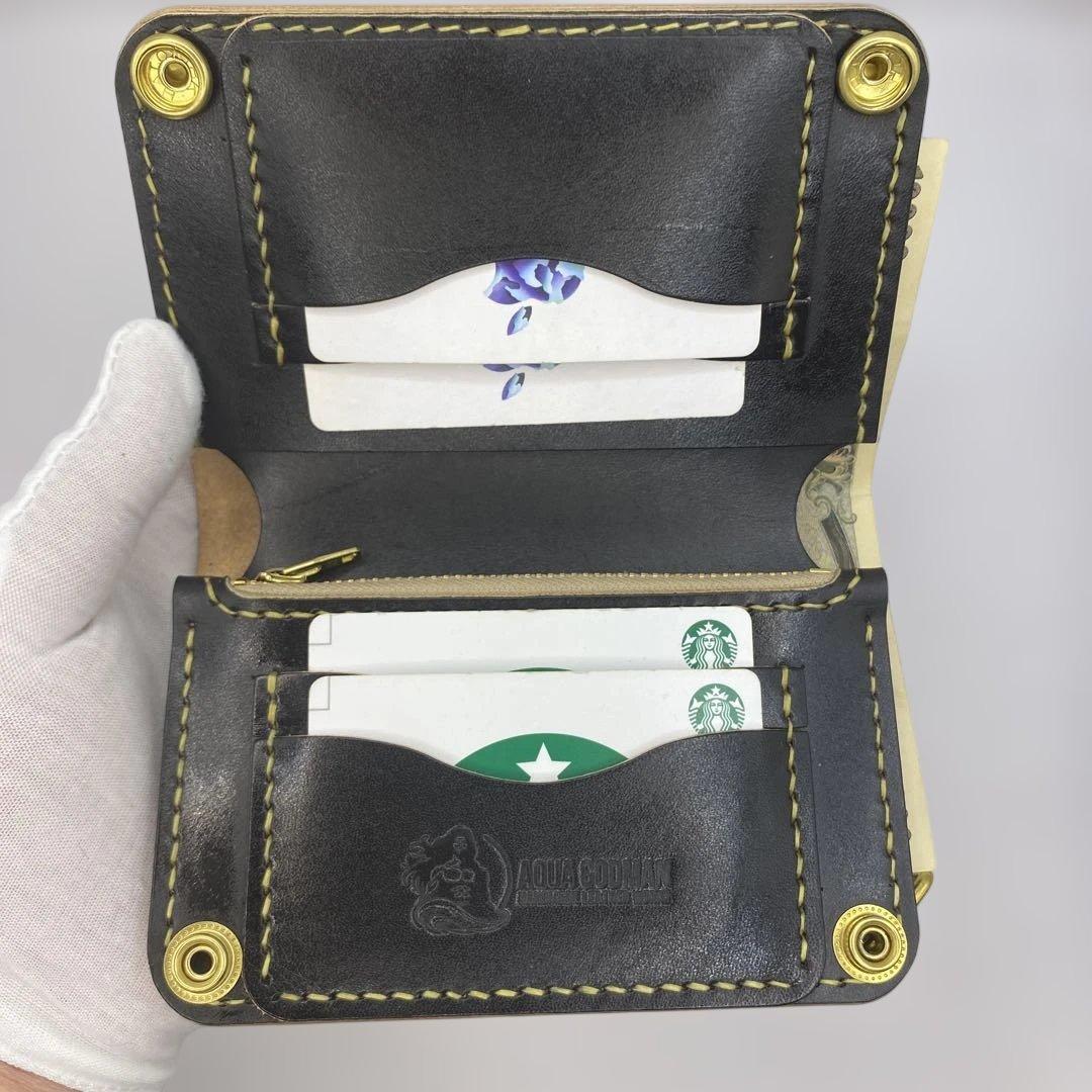 お札折らずに収納できる無骨な手染めミドルトラッカーウォレット BTW