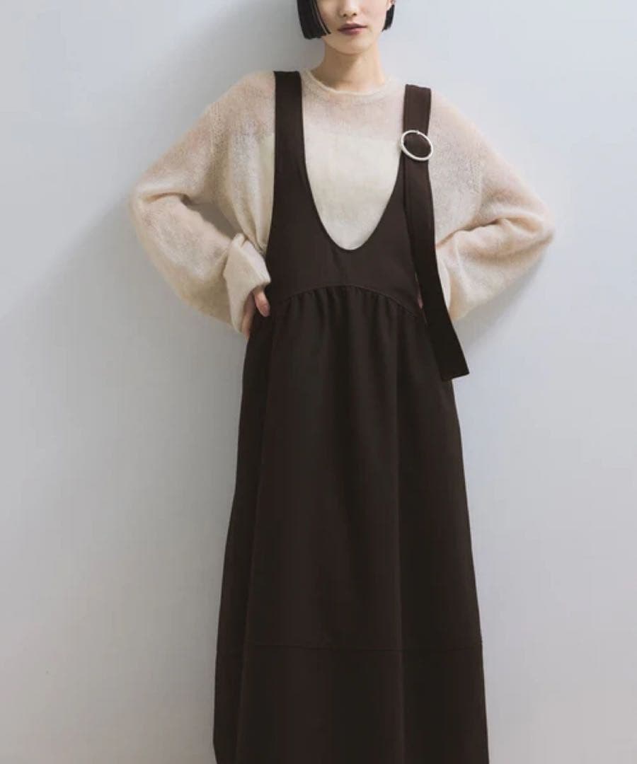 アダムエロペ　ディープネックAラインワンピース　ダークブラウン　38サイズ　新品