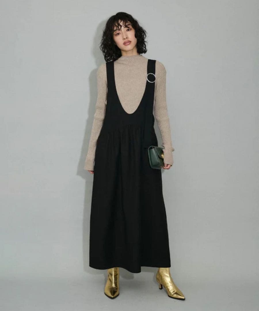 アダムエロペ　ディープネックAラインワンピース　ダークブラウン　38サイズ　新品