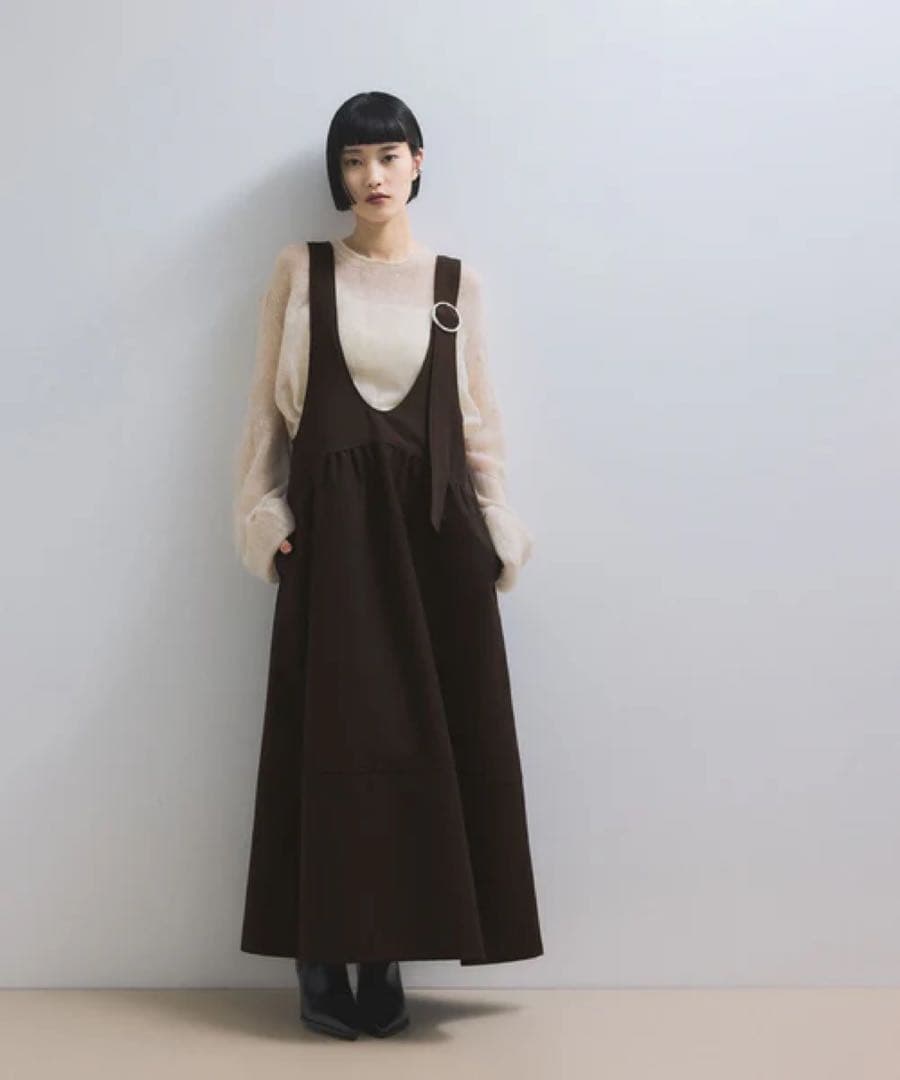 アダムエロペ　ディープネックAラインワンピース　ダークブラウン　38サイズ　新品