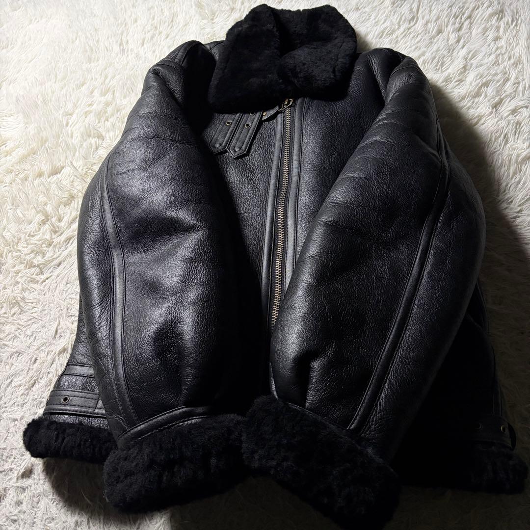 【雰囲気抜群】フライトジャケット　B-3 羊革　ムートン　ブラック　L