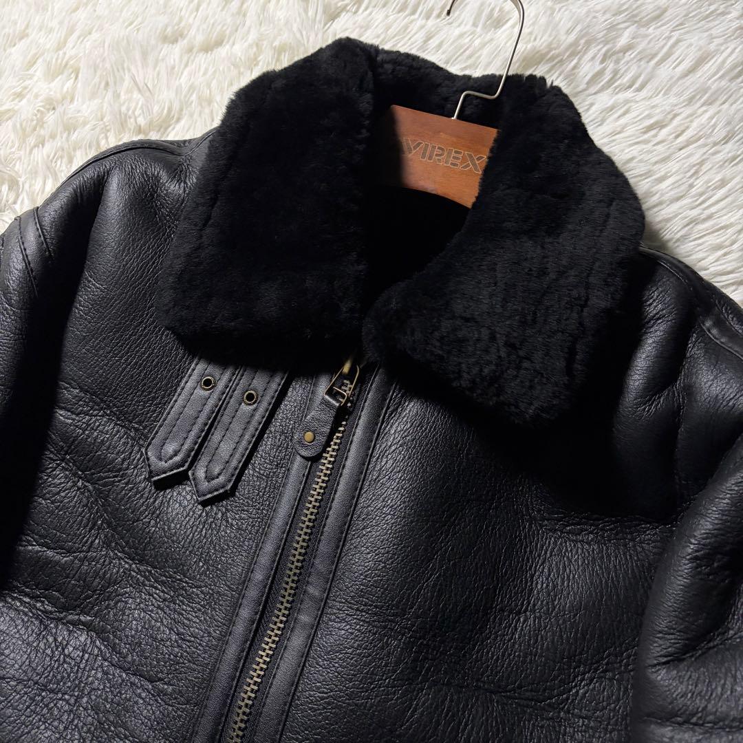 【雰囲気抜群】フライトジャケット　B-3 羊革　ムートン　ブラック　L