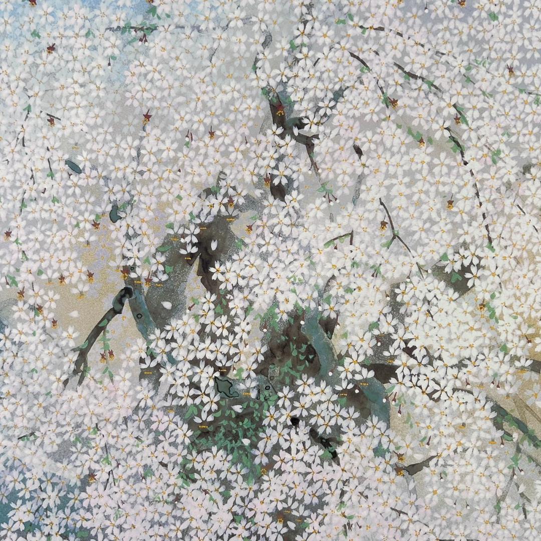 【最終値下げ】美品 中島千波「三春の瀧桜」限定複製画 証明シール有 額縁入り