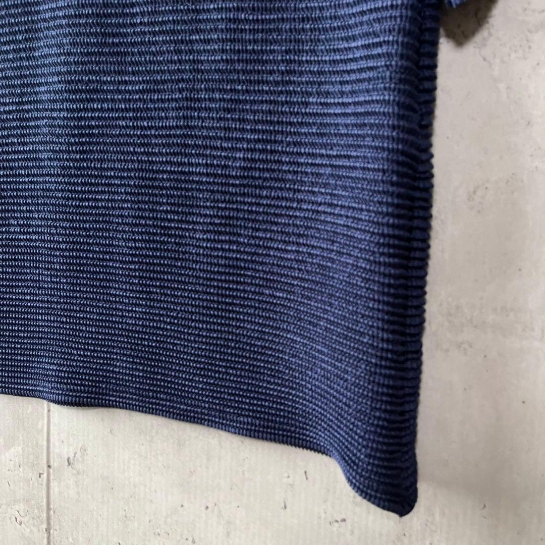 杉本プリーツ　矢羽根プリーツの配色プルオーバー　チュニック　FREE ネイビー