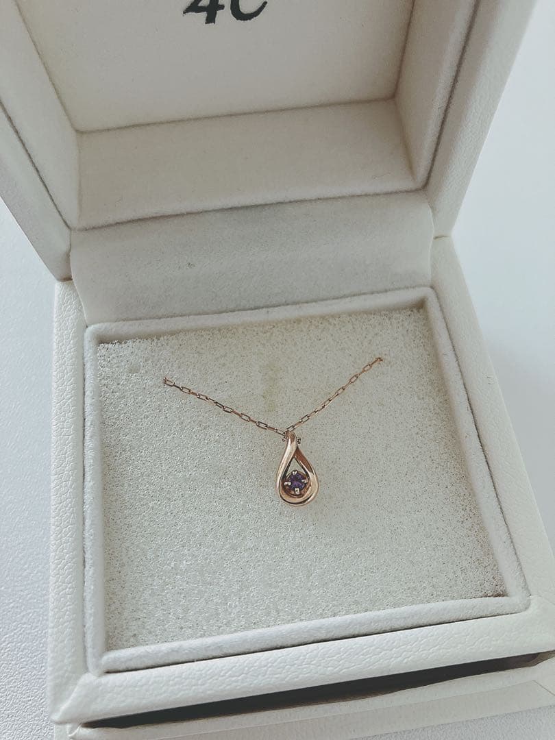 4℃ リバーシブル 誕生石ネックレス 2月 ピンクゴールド アメジスト 箱付き