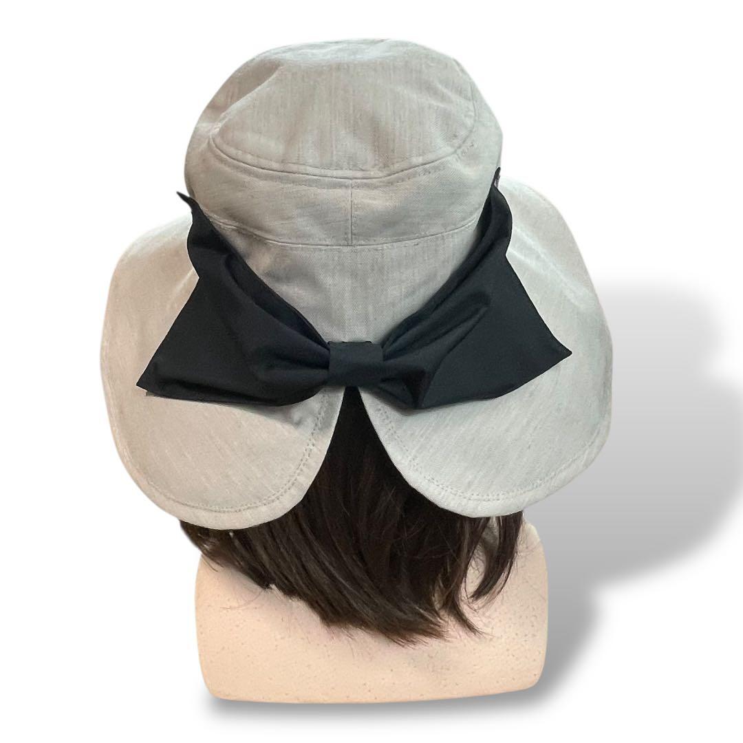 ◆サンバリア100◆広ブリムハット リボン 内側メッシュ 女優帽 遮光　690S