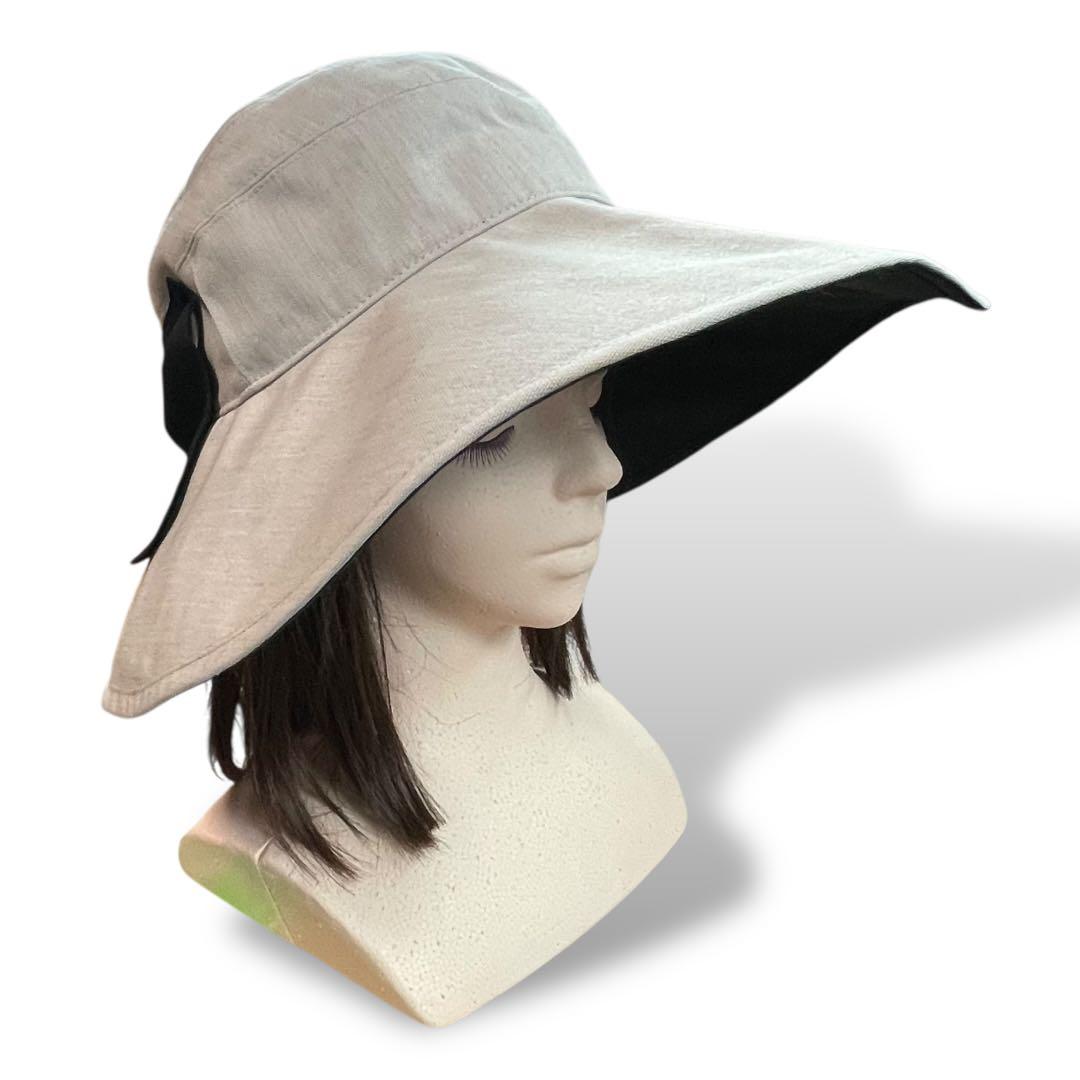 ◆サンバリア100◆広ブリムハット リボン 内側メッシュ 女優帽 遮光　690S