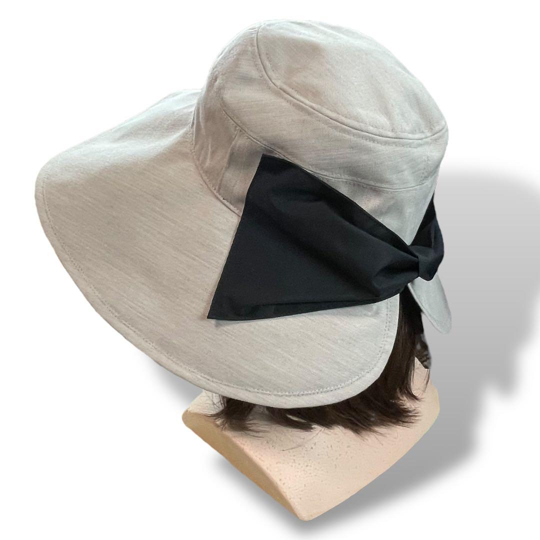 ◆サンバリア100◆広ブリムハット リボン 内側メッシュ 女優帽 遮光　690S