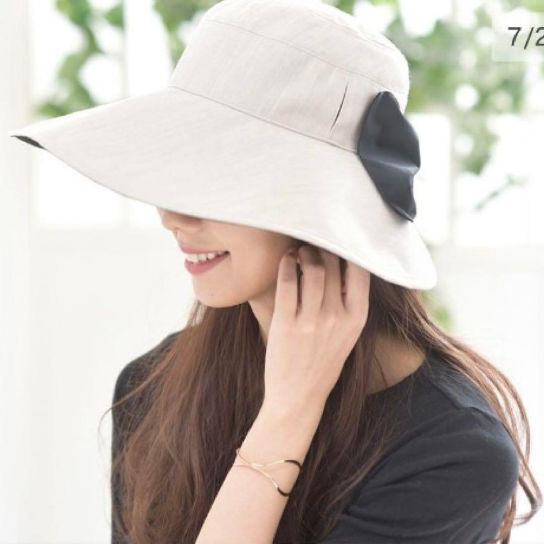 ◆サンバリア100◆広ブリムハット リボン 内側メッシュ 女優帽 遮光　690S