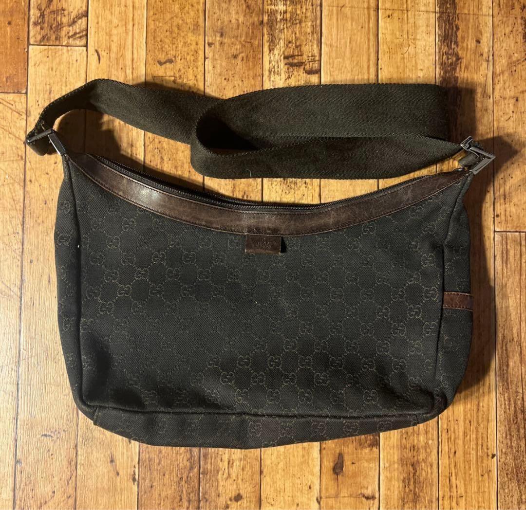 90s gucci グッチ ショルダーバッグ GG ダークブラウン ビンテージ