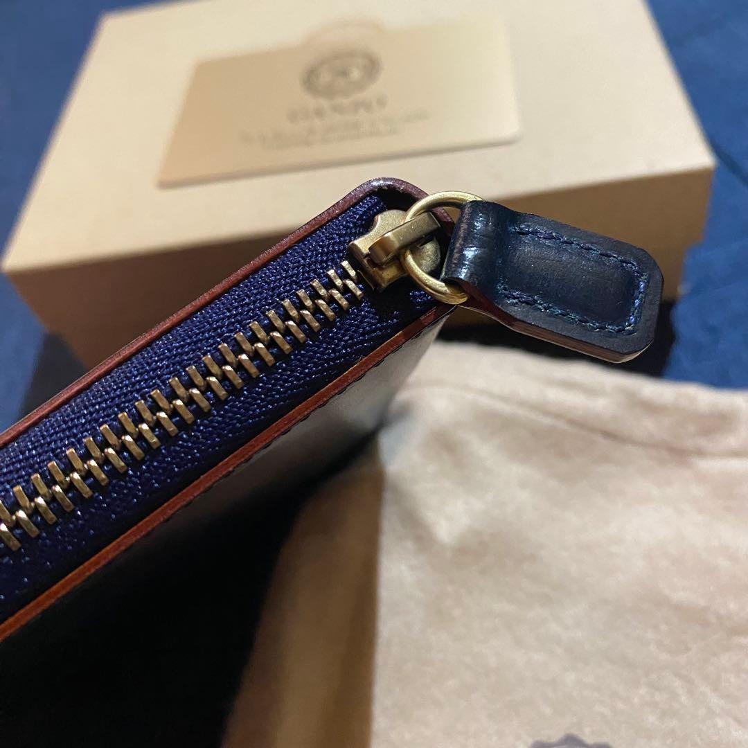 希少 GANZO 大阪限定　コンパクトジップウォレット　ネイビー×タバコ　新品