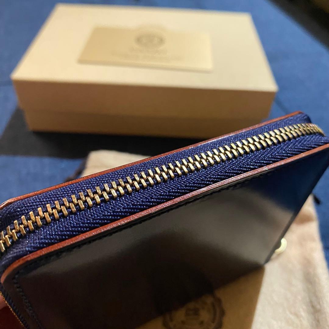 希少 GANZO 大阪限定　コンパクトジップウォレット　ネイビー×タバコ　新品