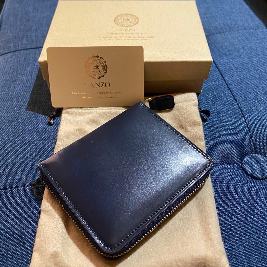 希少 GANZO 大阪限定　コンパクトジップウォレット　ネイビー×タバコ　新品
