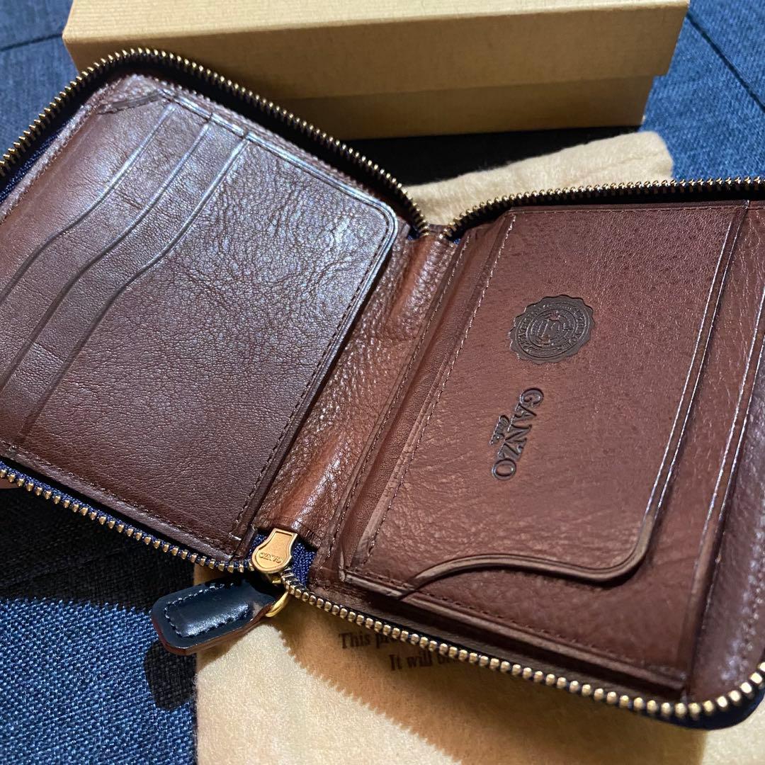 希少 GANZO 大阪限定　コンパクトジップウォレット　ネイビー×タバコ　新品