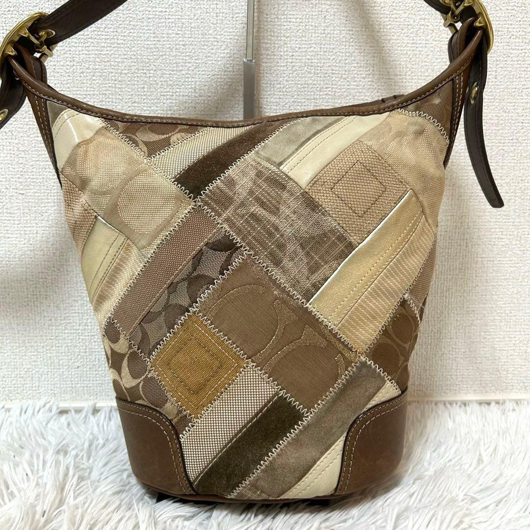 バッグ Coach Signature Patch Work Denim Bucket