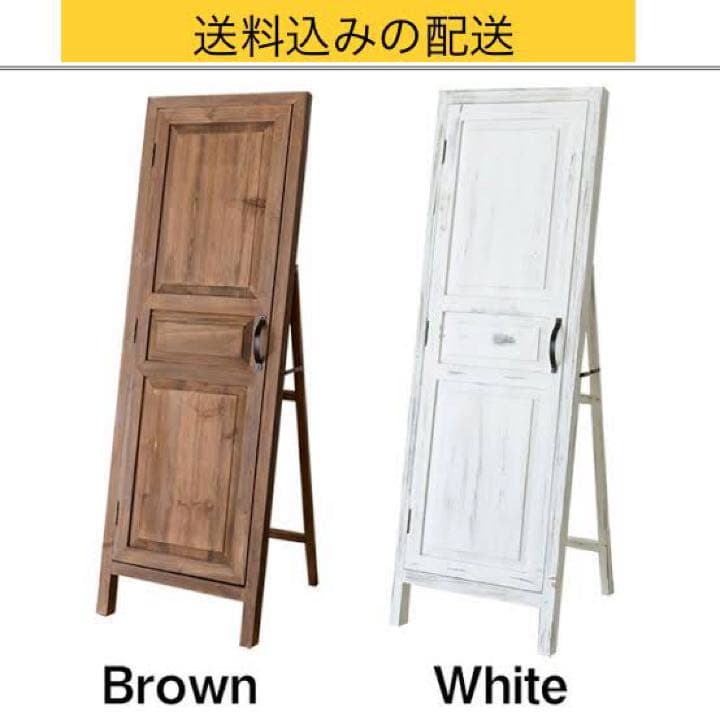 アンティーク ドア風 扉付き 木製姿見 おしゃれ全身鏡 韓国風インテリア