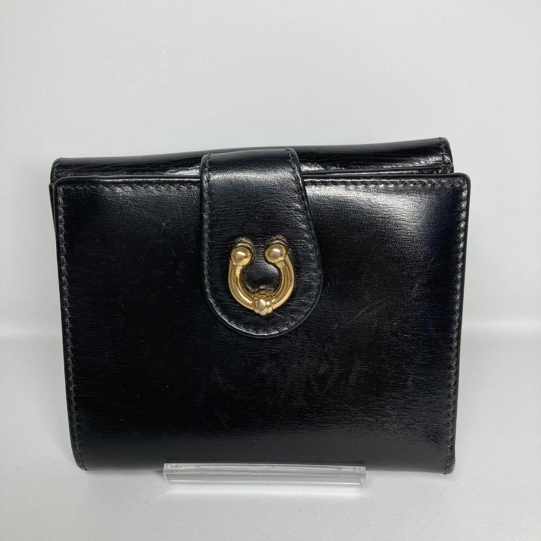 希少 オールドグッチ 財布 二つ折り財布 ヴィンテージ ブラック ゴールド