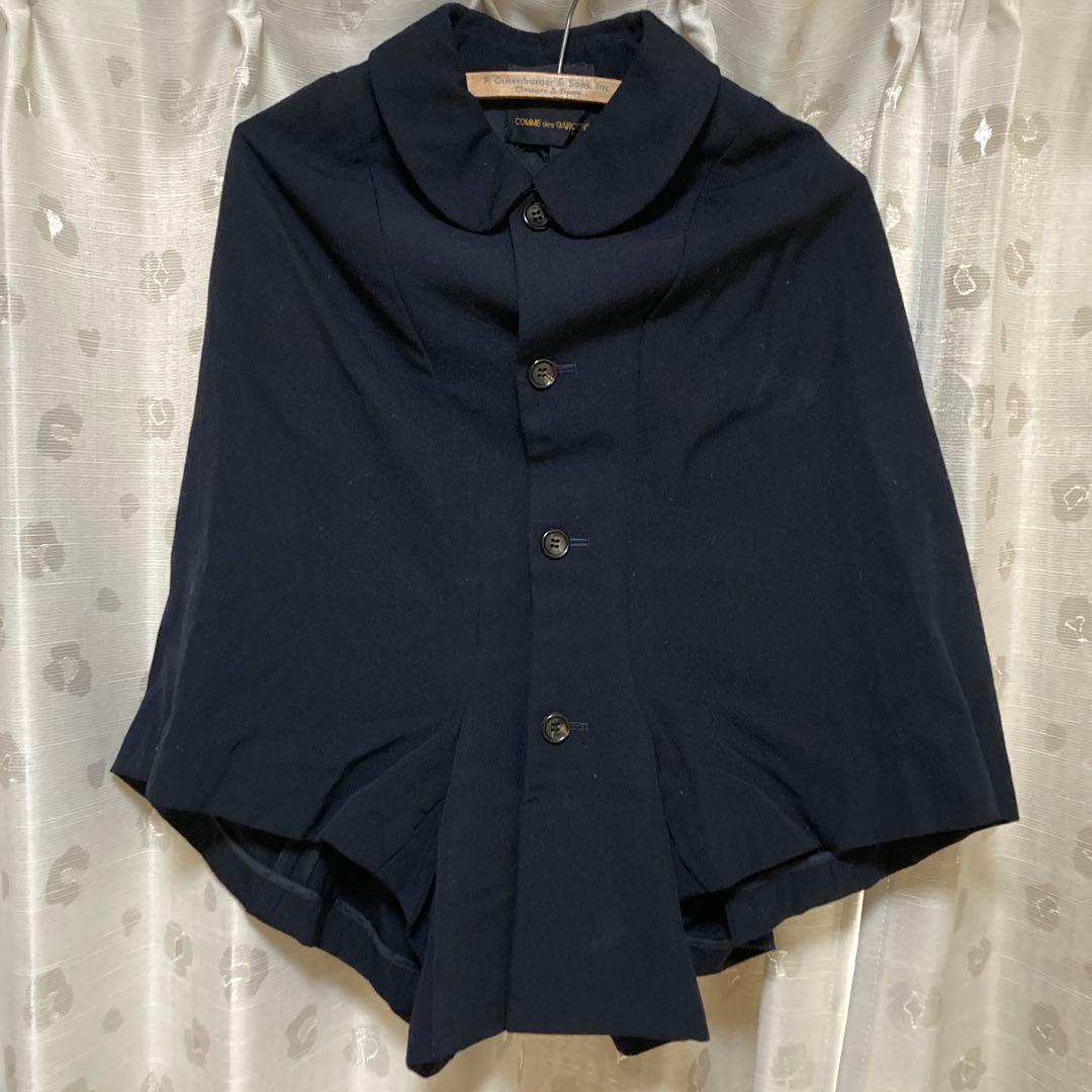 コムデギャルソン　ネイビー ポンチョ・ケープコート ボタン付き