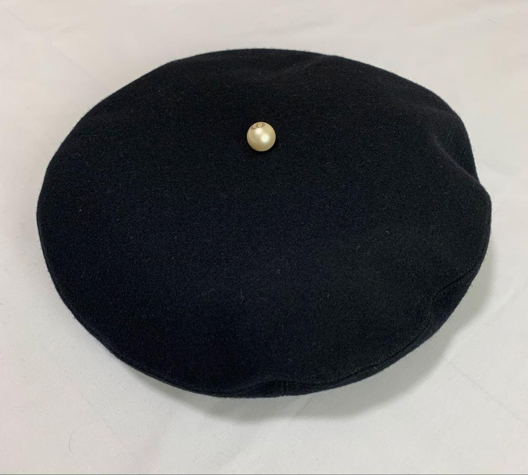 極美品✨ Christian Dior ベレー帽 パール付き ディオール 黒