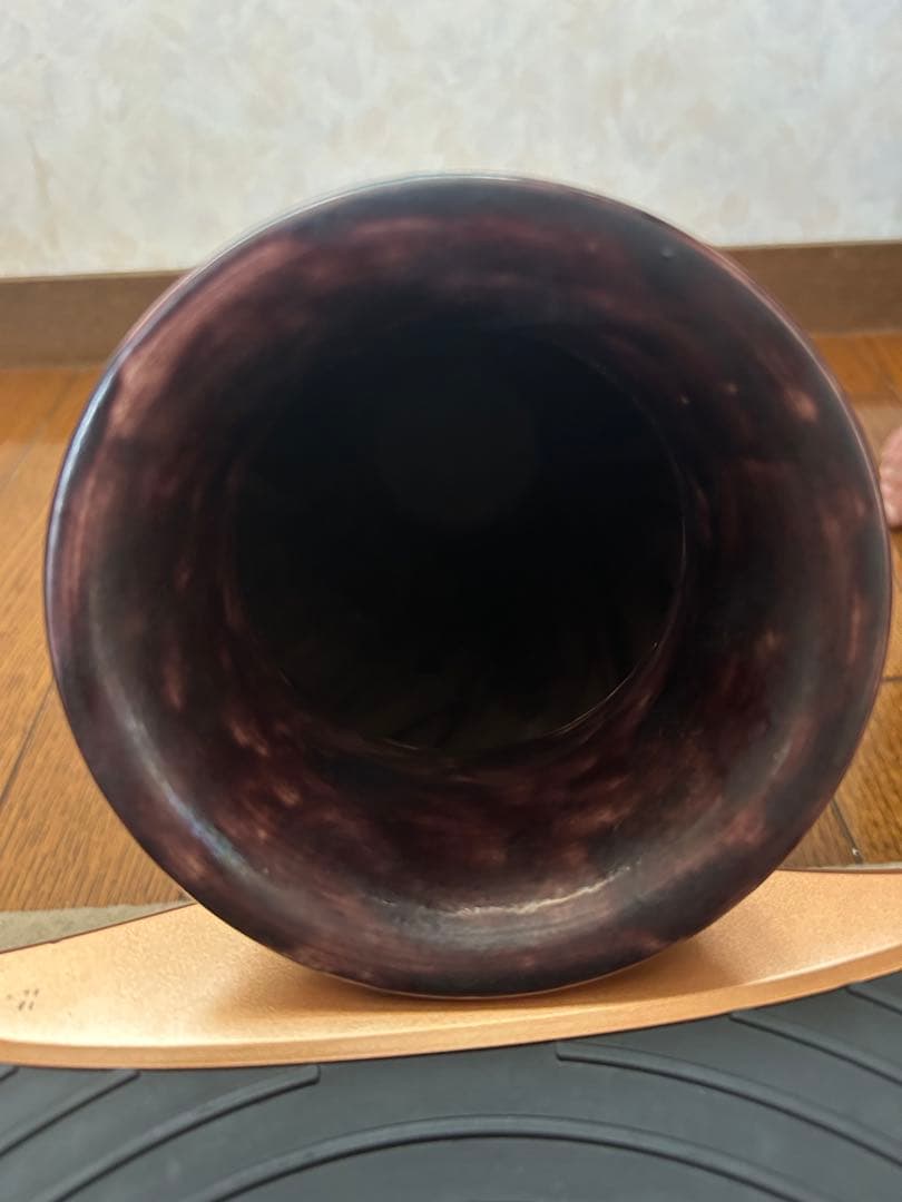 紀州 【偕楽園焼】 紫交趾 葵紋 大花瓶 高33㎝／　完品