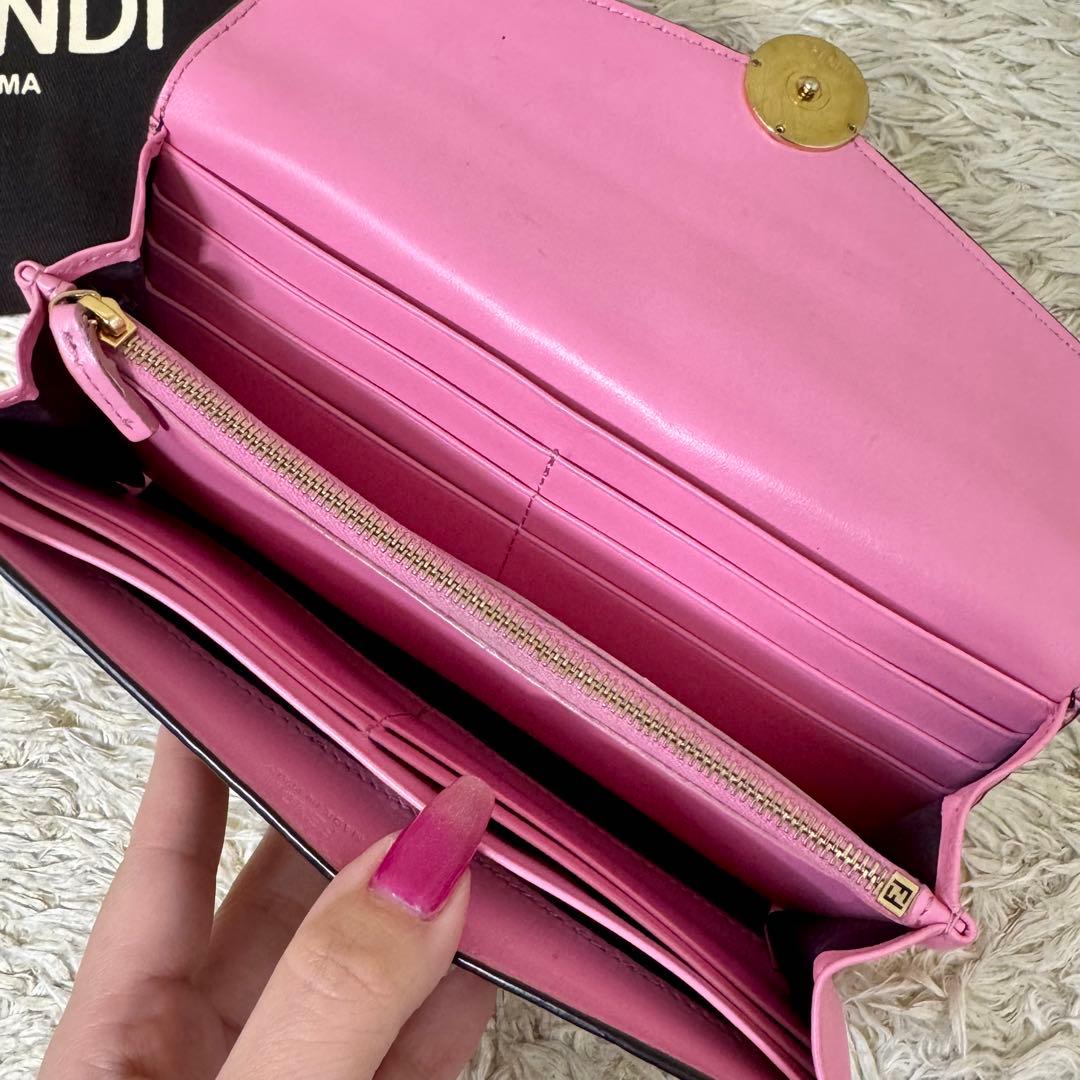フェンディ FENDI ズッカ エフイズ 長財布 レザー ピンク レディース