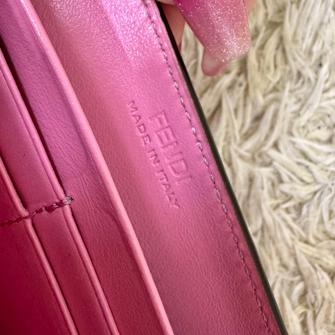 フェンディ FENDI ズッカ エフイズ 長財布 レザー ピンク レディース