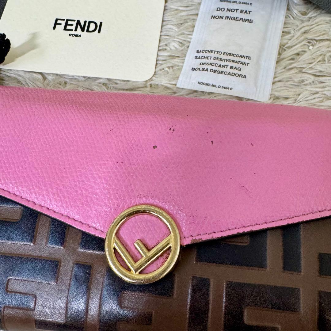 フェンディ FENDI ズッカ エフイズ 長財布 レザー ピンク レディース