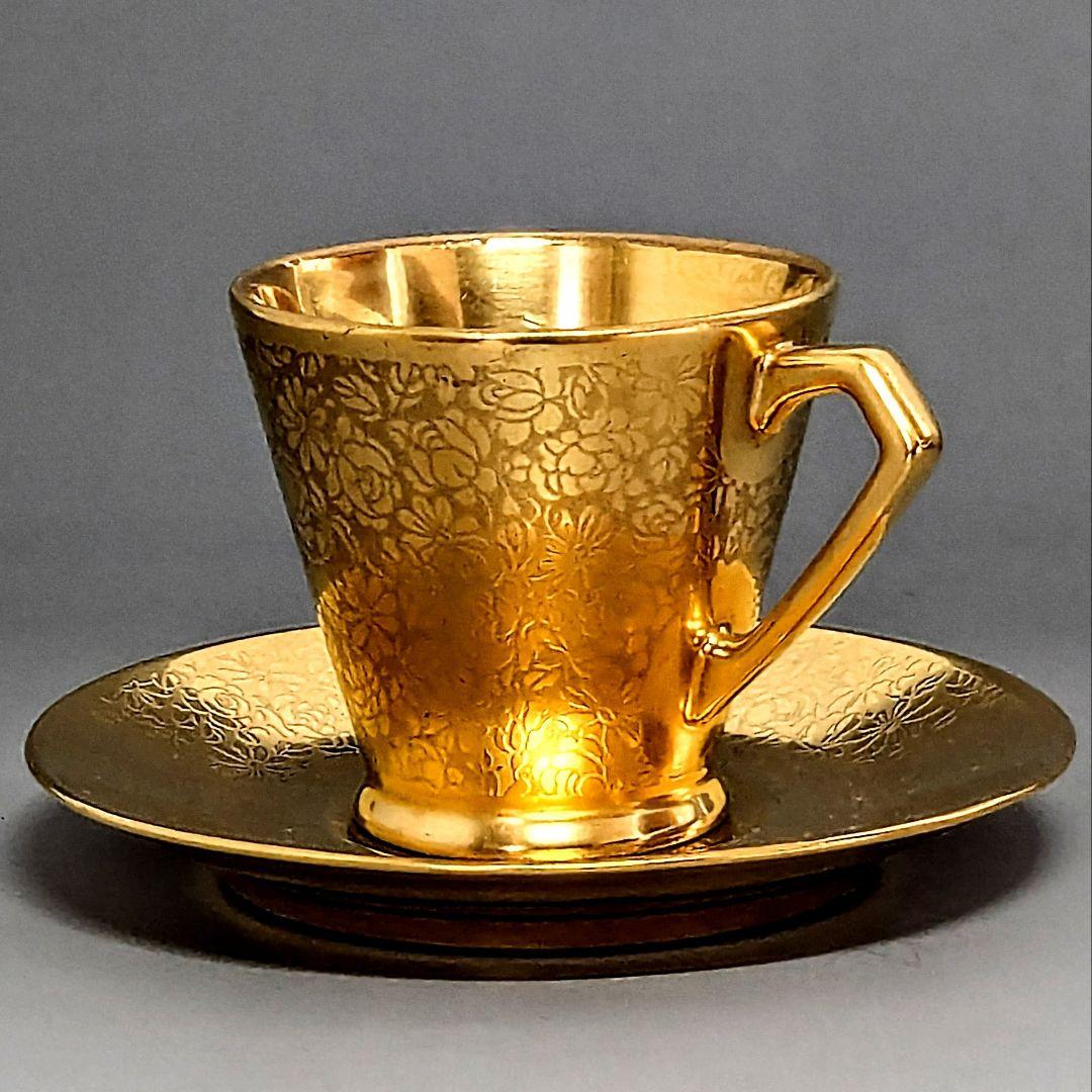 アンティークピッカード金彩エッチング クサラシ技法 華装飾紋様 カップ＆ソーサー