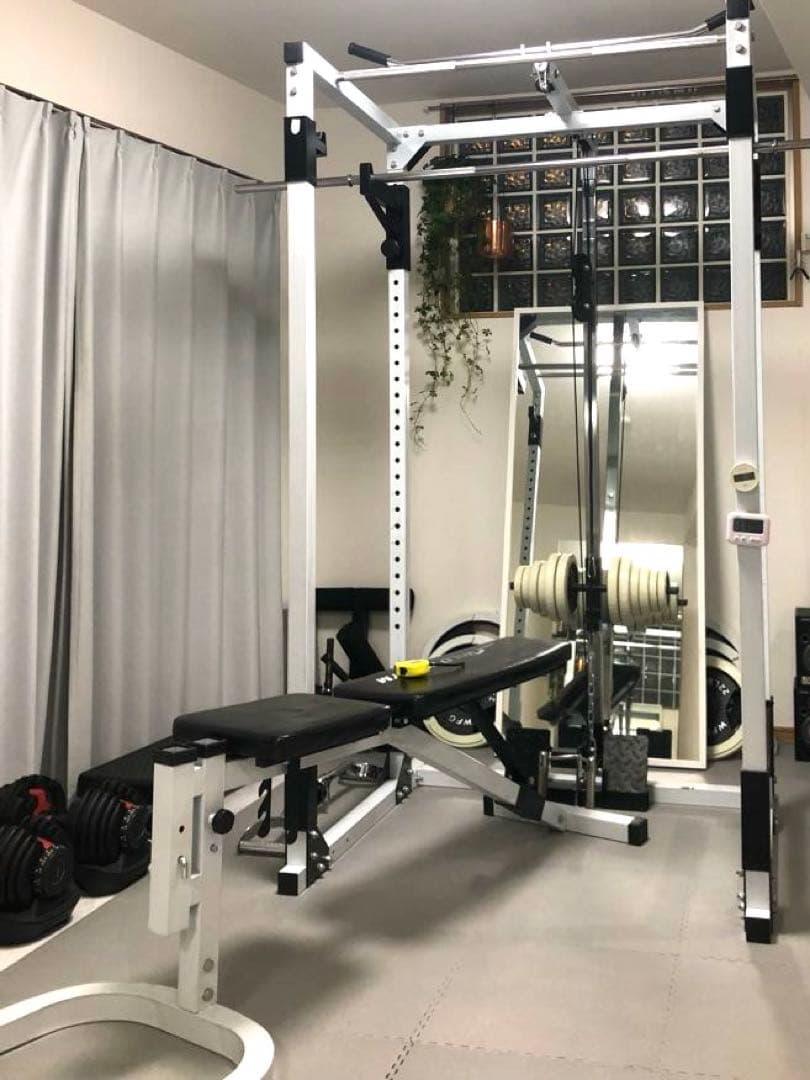 パワーラック140kgバーベル、24kgダンベル、ベンチ、ホームジムセット