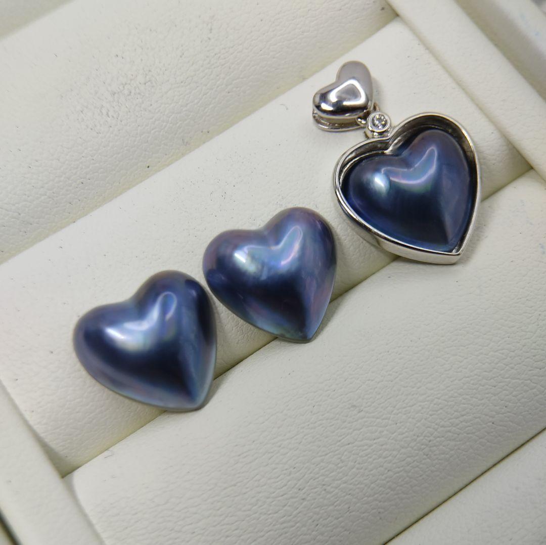 くっきー☆様ご確認用　本真珠　マベパール　濃いブルー3点セットブローチペンダント