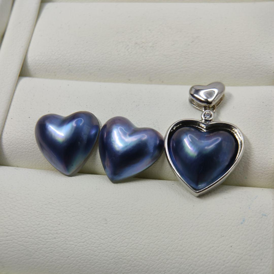 くっきー☆様ご確認用　本真珠　マベパール　濃いブルー3点セットブローチペンダント