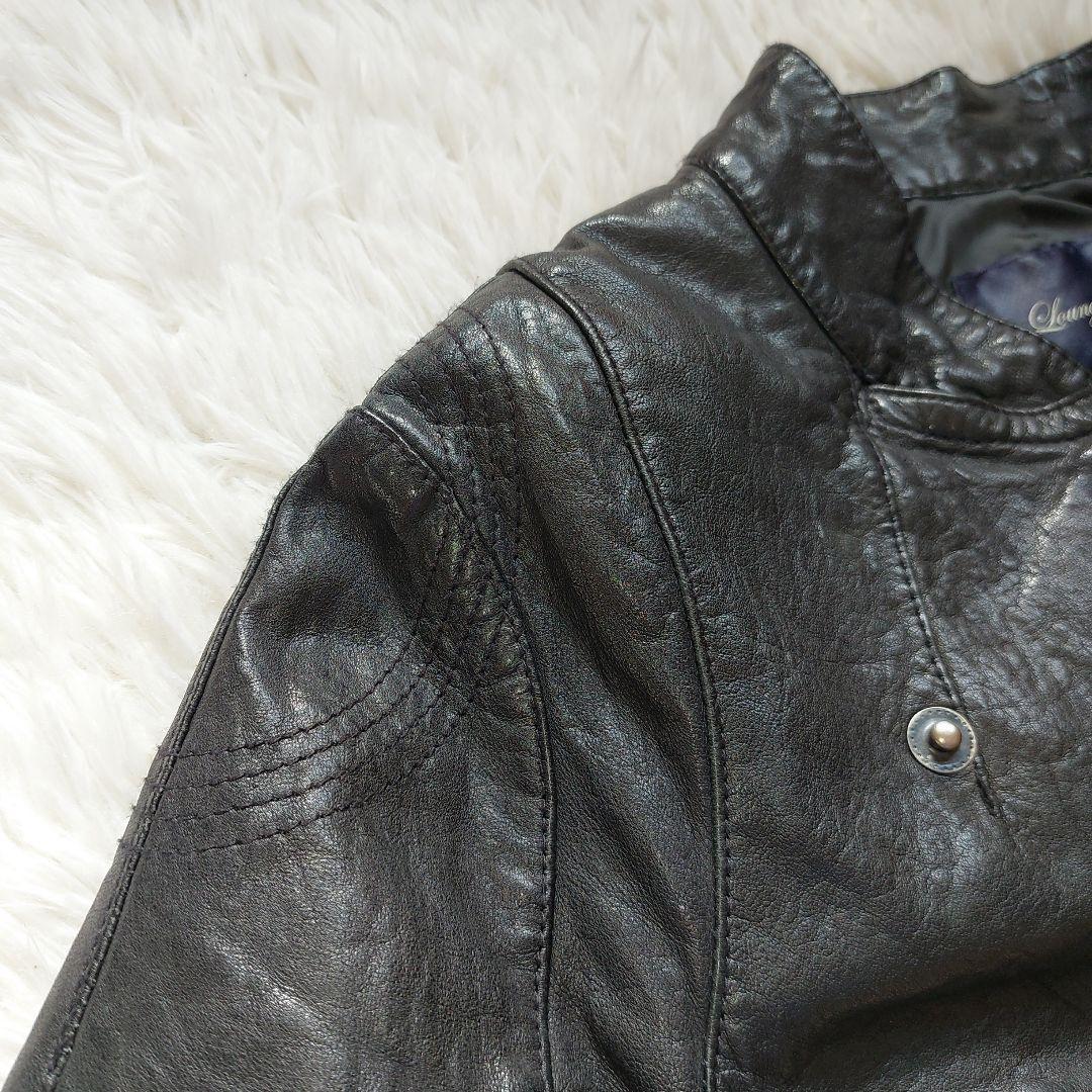 ラムレザー Loungedress ダブルライダースジャケット クロップド丈 黒