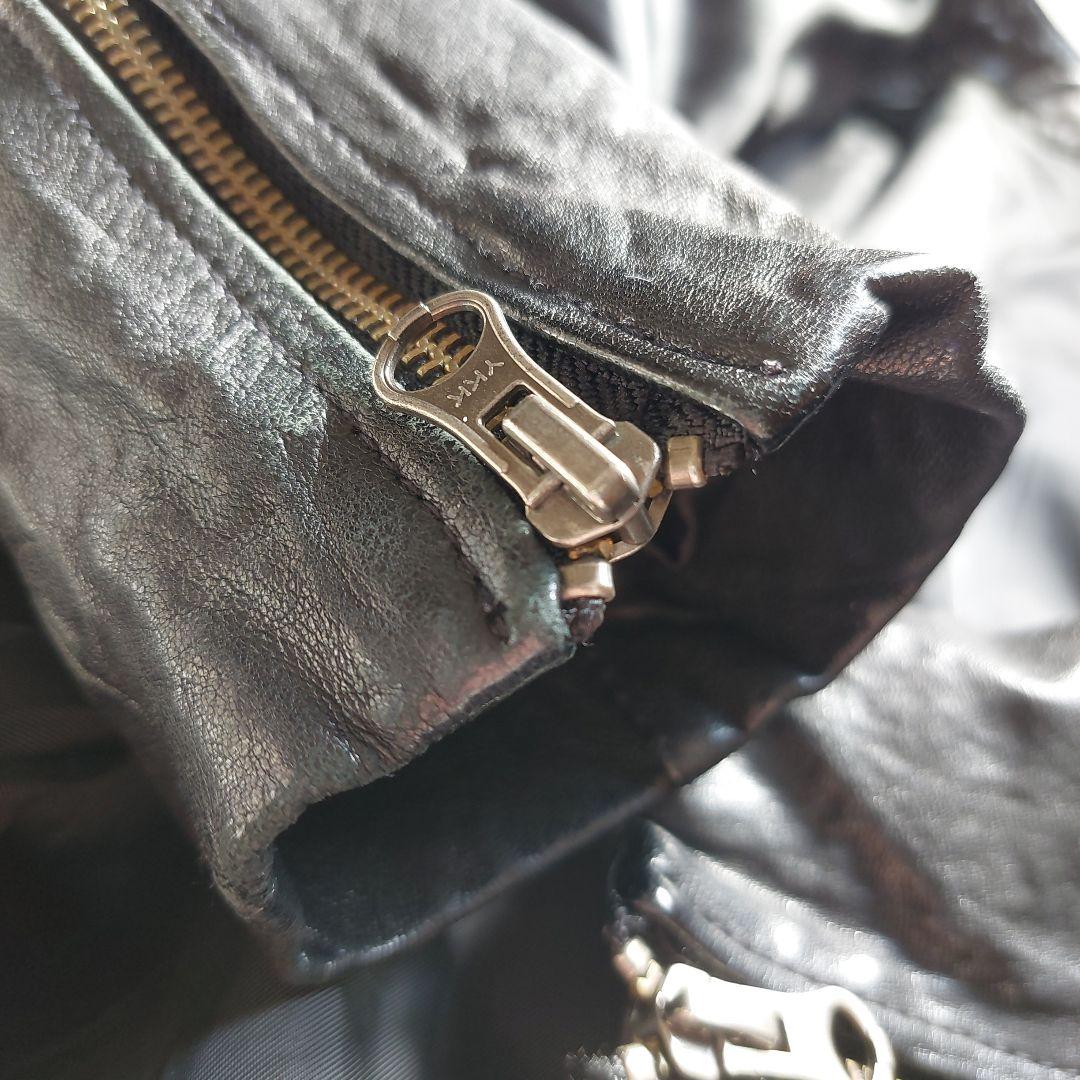 ラムレザー Loungedress ダブルライダースジャケット クロップド丈 黒