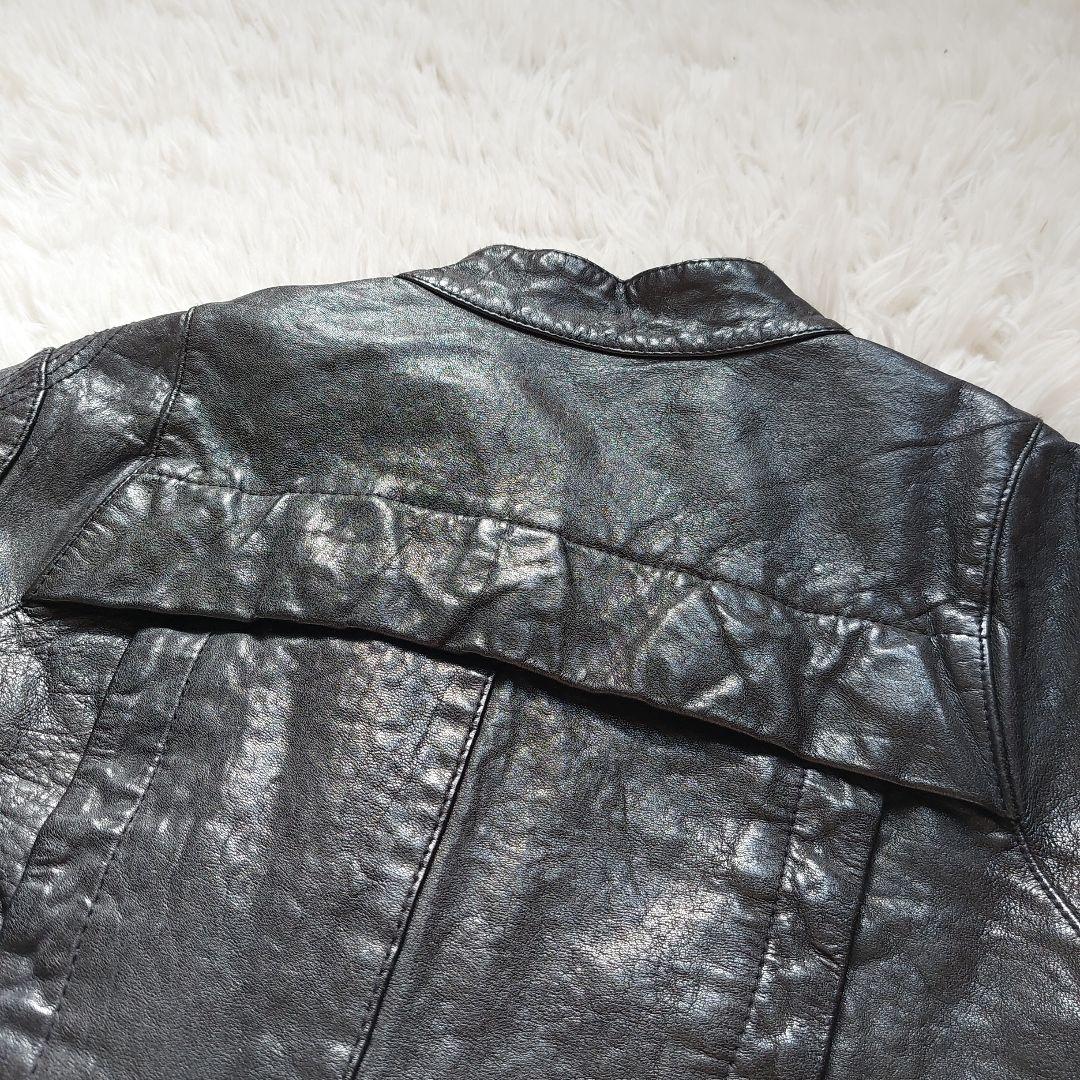 ラムレザー Loungedress ダブルライダースジャケット クロップド丈 黒