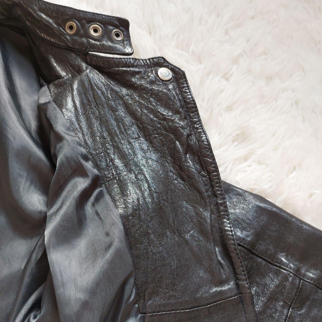 ラムレザー Loungedress ダブルライダースジャケット クロップド丈 黒