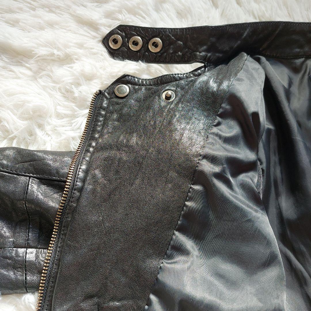 ラムレザー Loungedress ダブルライダースジャケット クロップド丈 黒